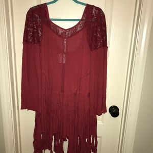free people, long sleeve fringe dress